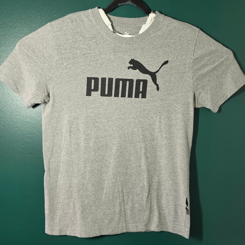 Puma Mens Graphic Logo T-Shirt Heather Grey Short Sleeve Crew Neck Size M